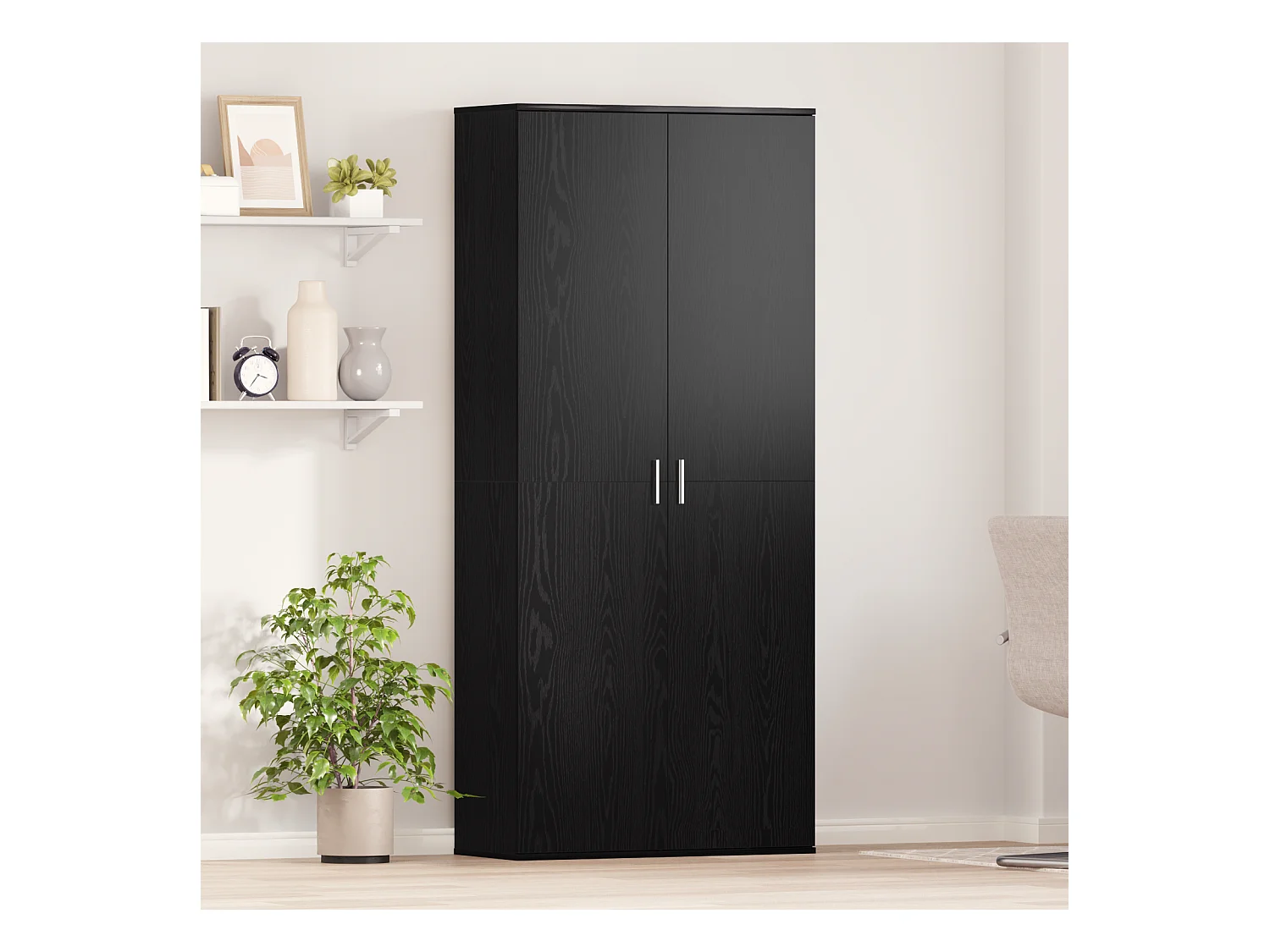 Credenza | Mobile | Armadio contenitore in rovere nero 80x35x180 cm Legno ingegnerizzato