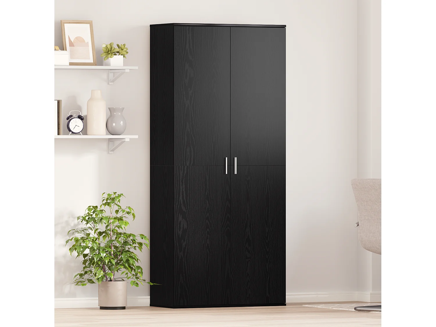 Buffet | Bahut | Meuble de rangement Chêne Noir 80x35x180 cm Bois d'ingénierie