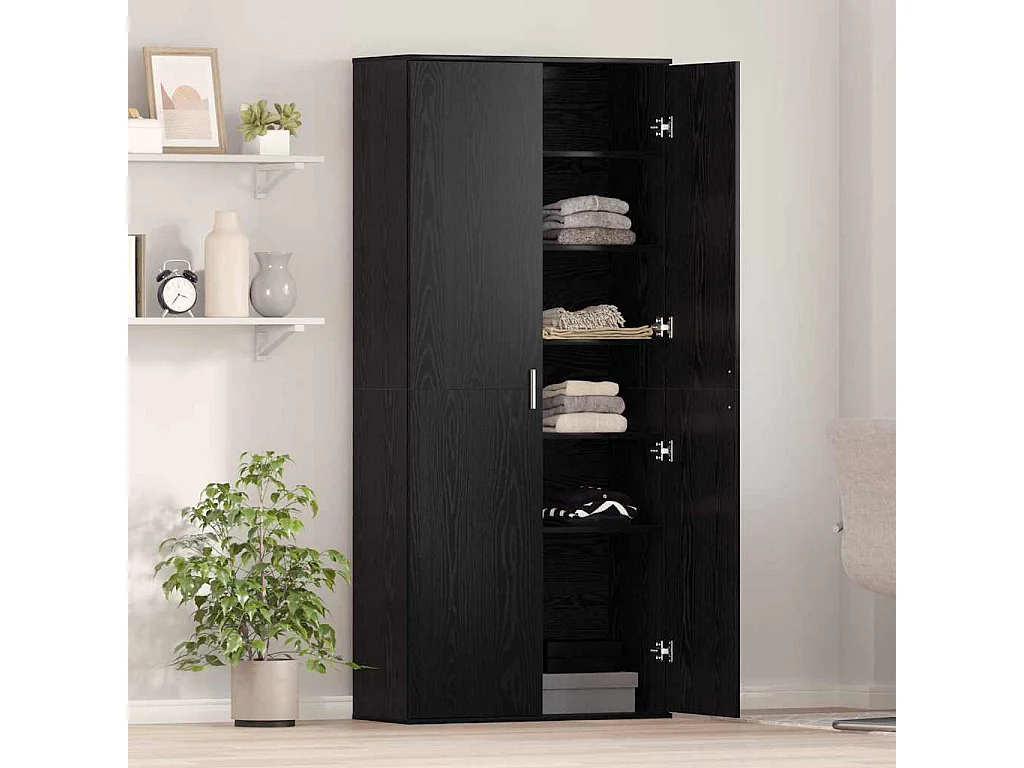 Buffet | Bahut | Meuble de rangement Chêne Noir 80x35x180 cm Bois d'ingénierie