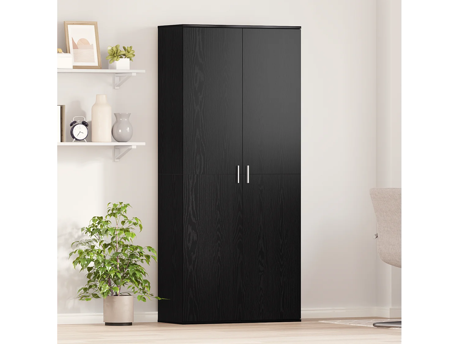 Buffet | Bahut | Meuble de rangement Chêne Noir 80x35x180 cm Bois d'ingénierie