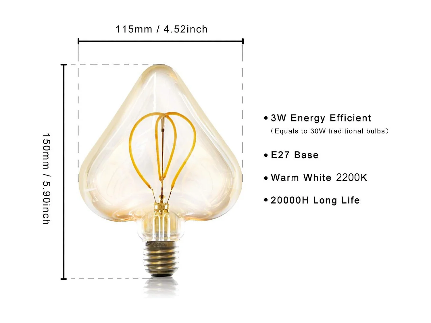 NETTLIFE - ampoule led vintage edison 3w lampe à incandescence rétro e27 lampe décorative en forme de coeur blanc chaud non dimmable