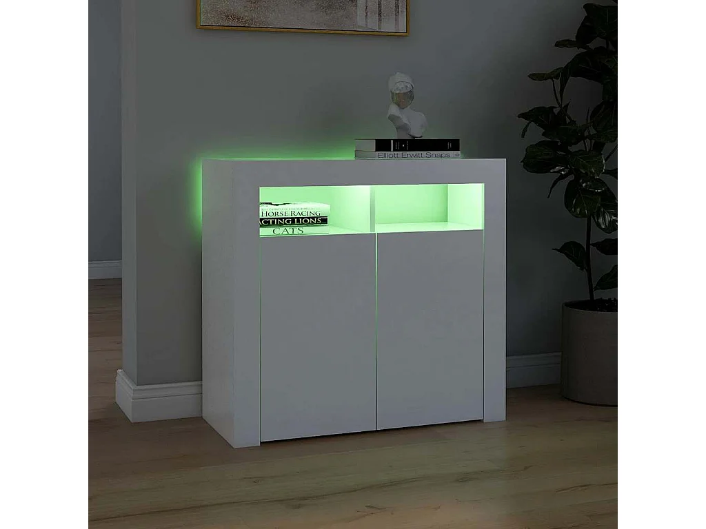 Buffet | Bahut | Meuble de rangement avec lumières LED Blanc 80x35x75 cm