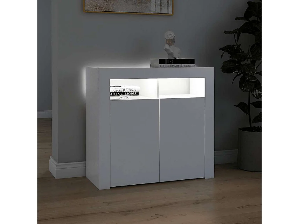 Buffet | Bahut | Meuble de rangement avec lumières LED Blanc 80x35x75 cm