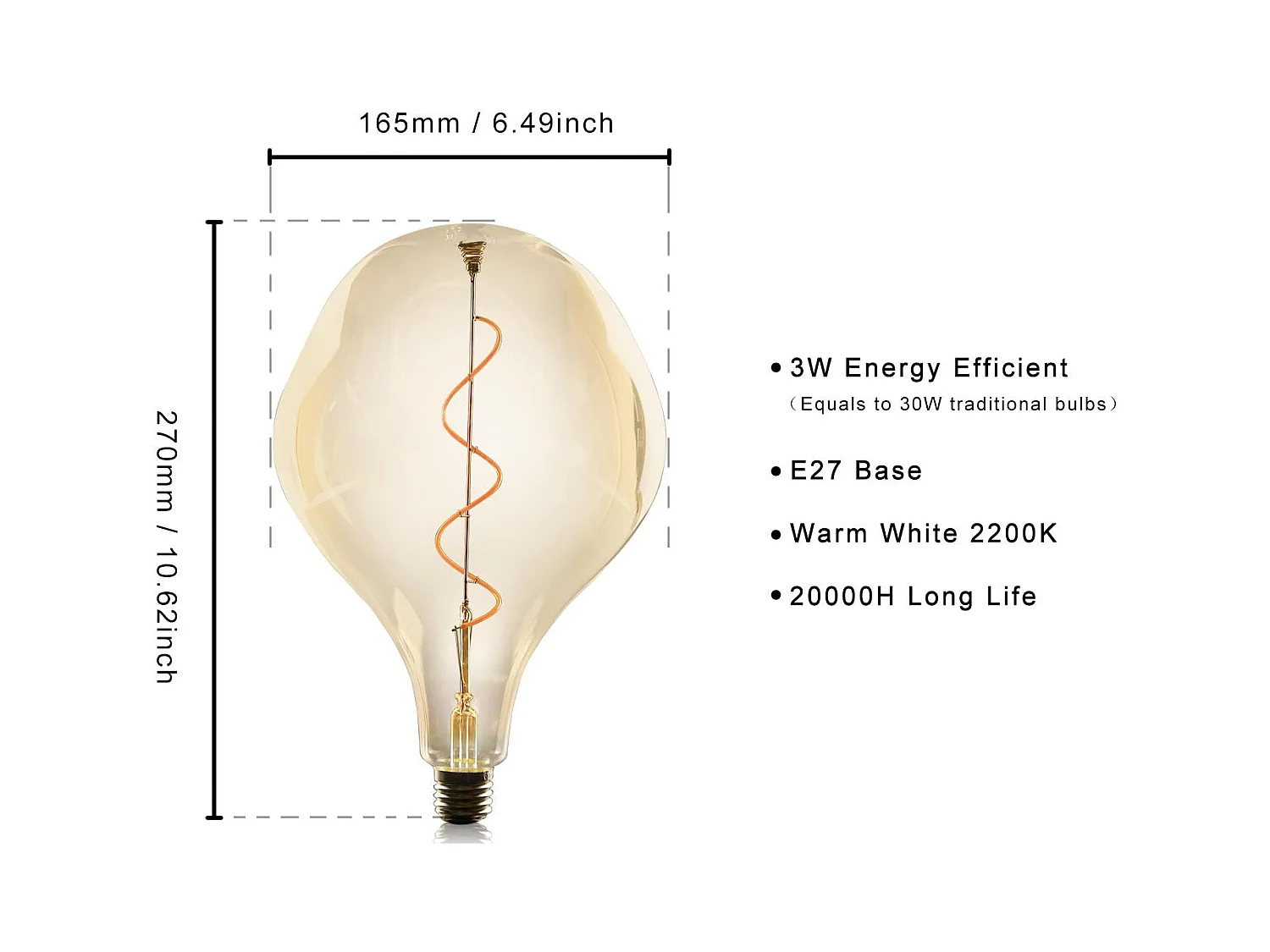 NETTLIFE 1 x E27 3 W große LED-Glühbirne, ungewöhnlich geformte, unregelmäßige Glühlampe, 2200 K warmweiße Pendelleuchte – nicht dimmbar