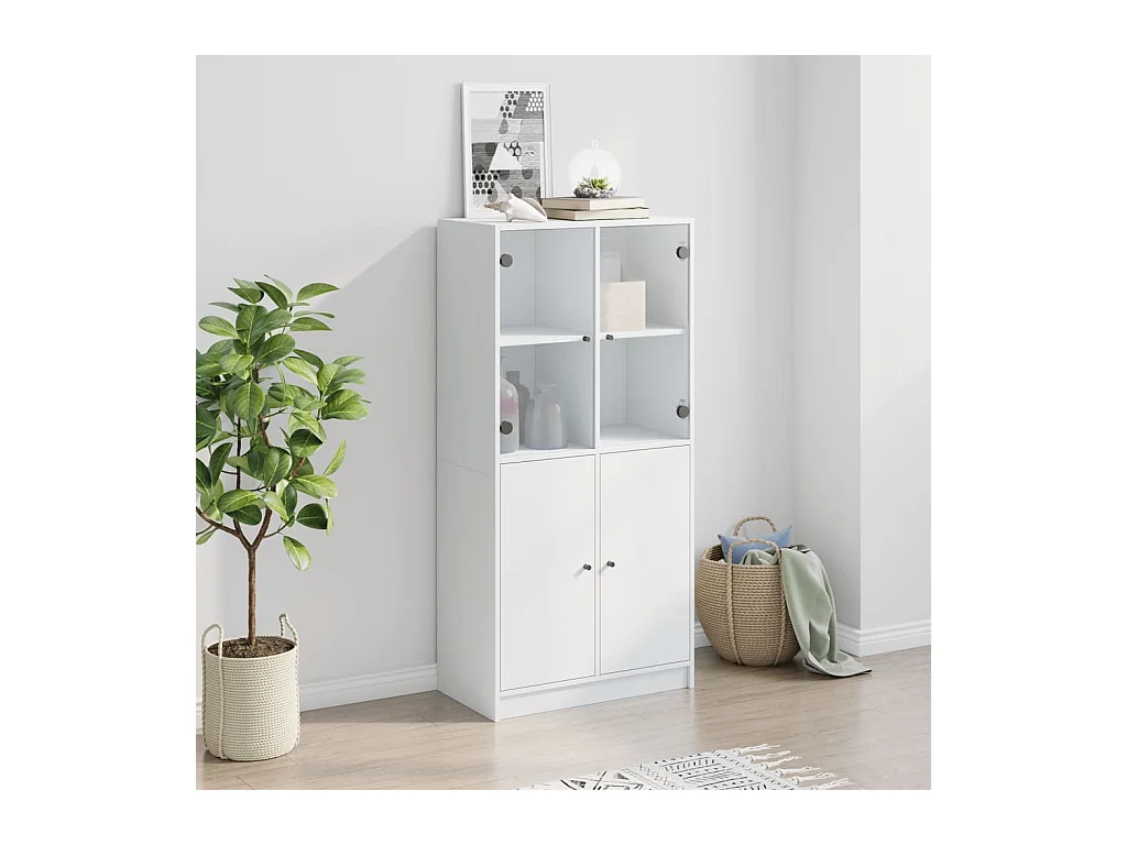 Buffet | Bahut | Meuble de rangement haut avec portes blanc 68x37x142 cm bois d'ingénierie