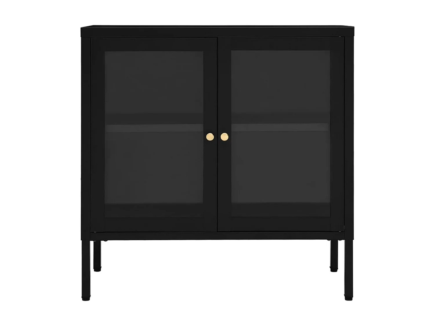 Credenza | Buffet | Armadio Nera 70x35x70 cm in Acciaio e Vetro