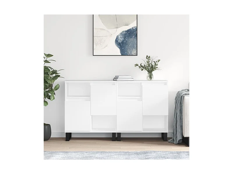 Buffets | Bahuts | Meuble de rangement 2 pcs blanc brillant bois d'ingénierie
