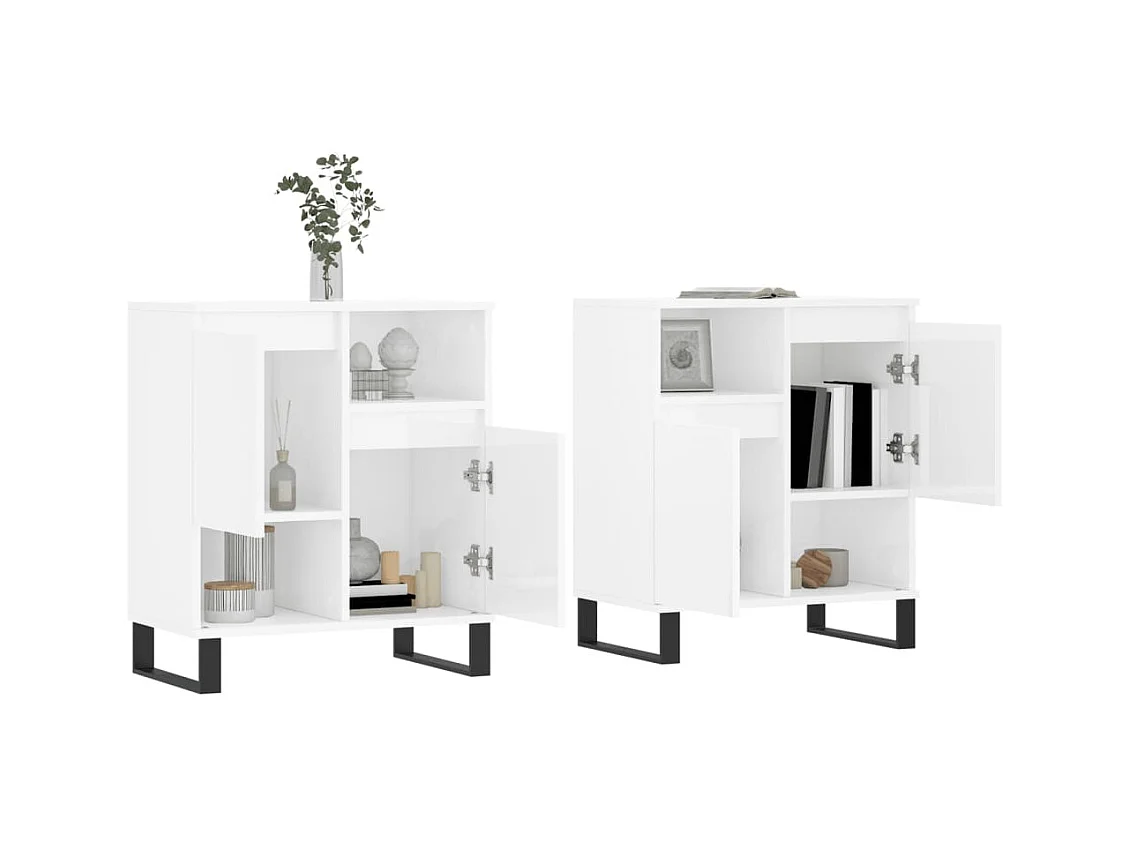 Credenze | Buffet | Armadi 2 pz Bianco Lucido in Legno Multistrato