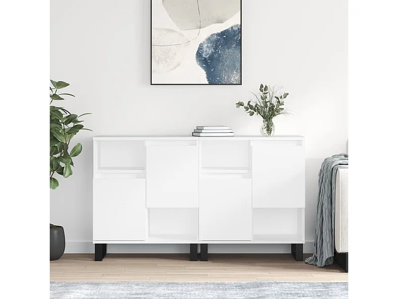 Credenze | Buffet | Armadi 2 pz Bianco Lucido in Legno Multistrato