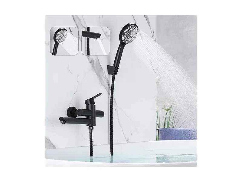 NETTLIFE Badewannenarmatur Schwarz Badewannenarmatur - Duscharmatur mit Duschkopf Duscharmatur mit Handbrause