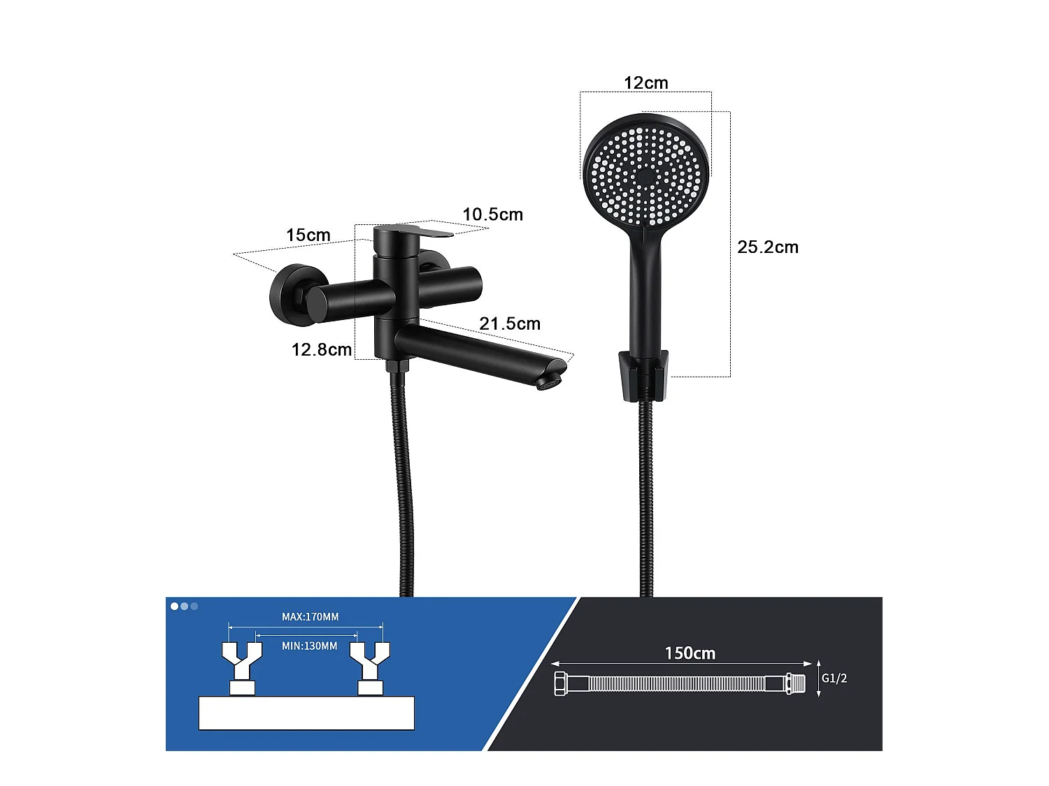 NETTLIFE Badkraan Zwarte Badkraan - Douchekraan met Douchekop Douchekraan met Handdouche