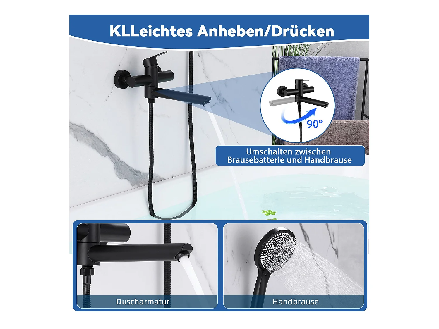 NETTLIFE Badkraan Zwarte Badkraan - Douchekraan met Douchekop Douchekraan met Handdouche