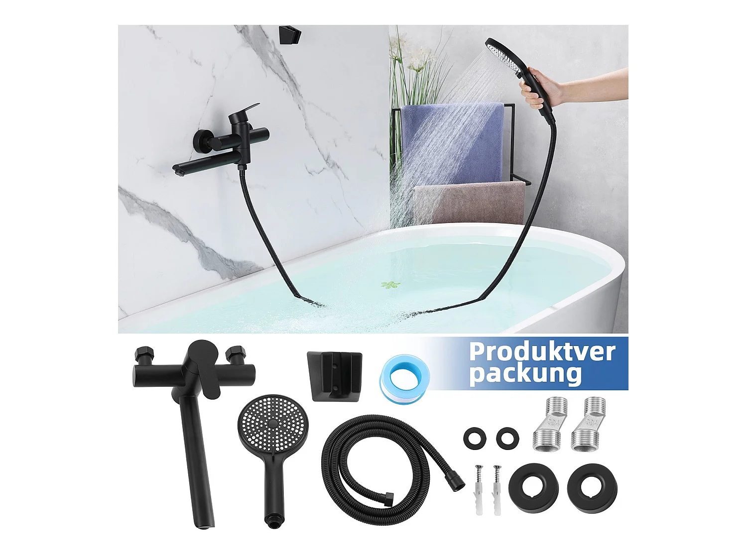 NETTLIFE Badkraan Zwarte Badkraan - Douchekraan met Douchekop Douchekraan met Handdouche