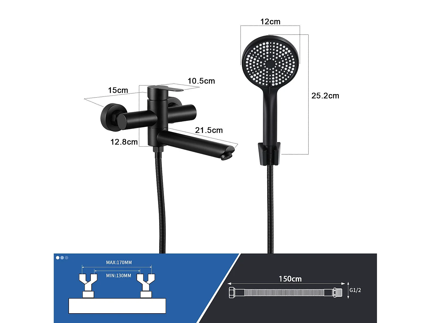 NETTLIFE Badkraan Zwarte Badkraan - Douchekraan met Douchekop Douchekraan met Handdouche