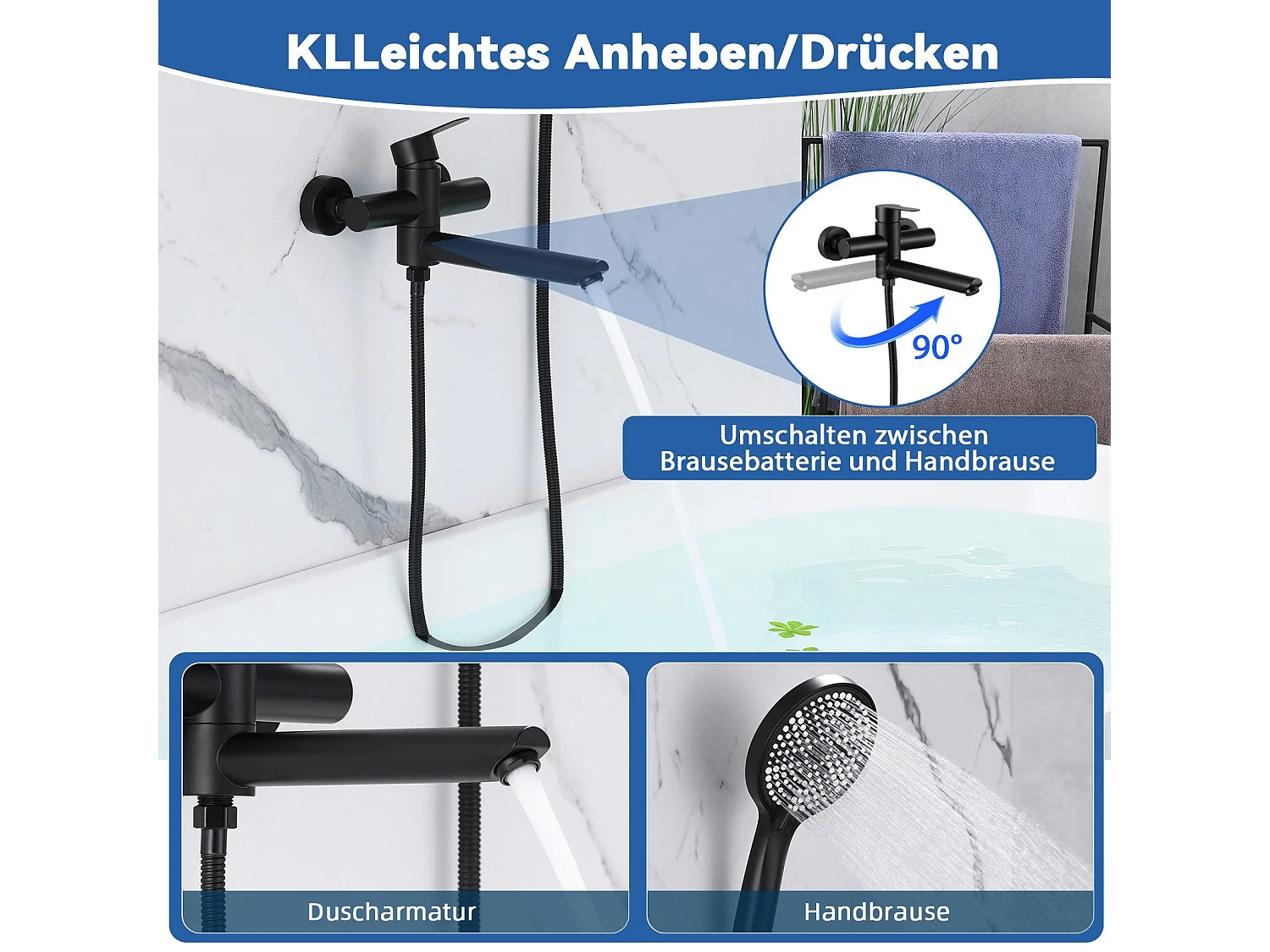 NETTLIFE Badkraan Zwarte Badkraan - Douchekraan met Douchekop Douchekraan met Handdouche