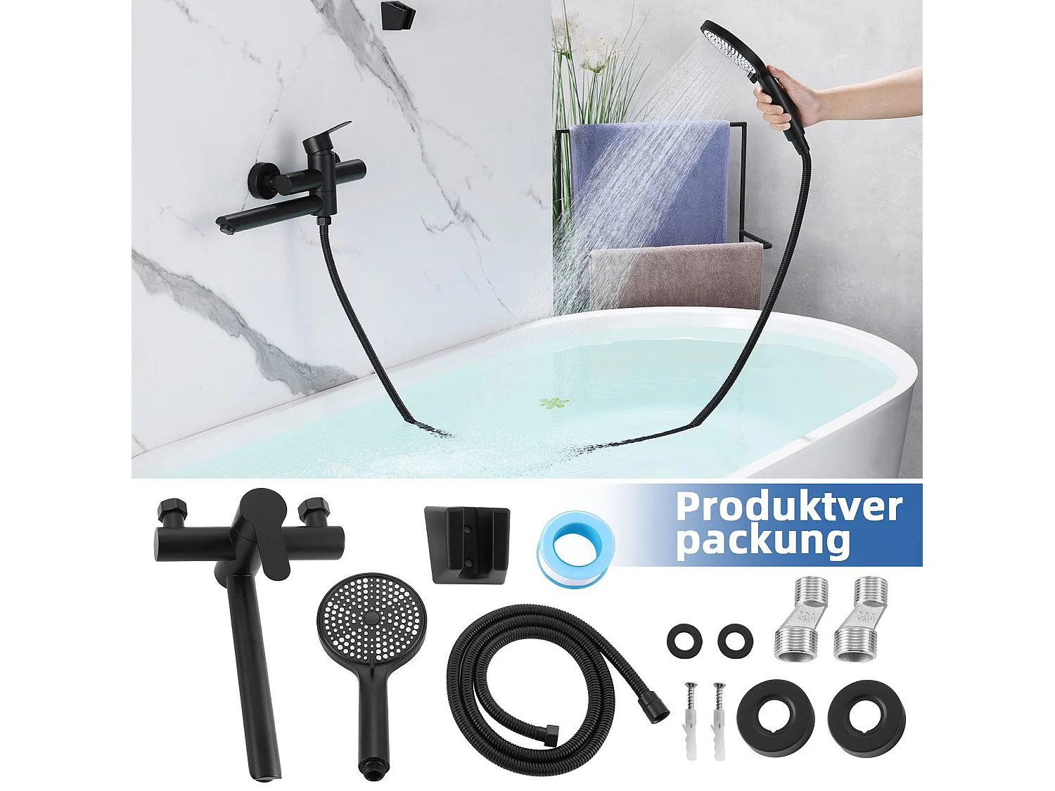 NETTLIFE Badkraan Zwarte Badkraan - Douchekraan met Douchekop Douchekraan met Handdouche