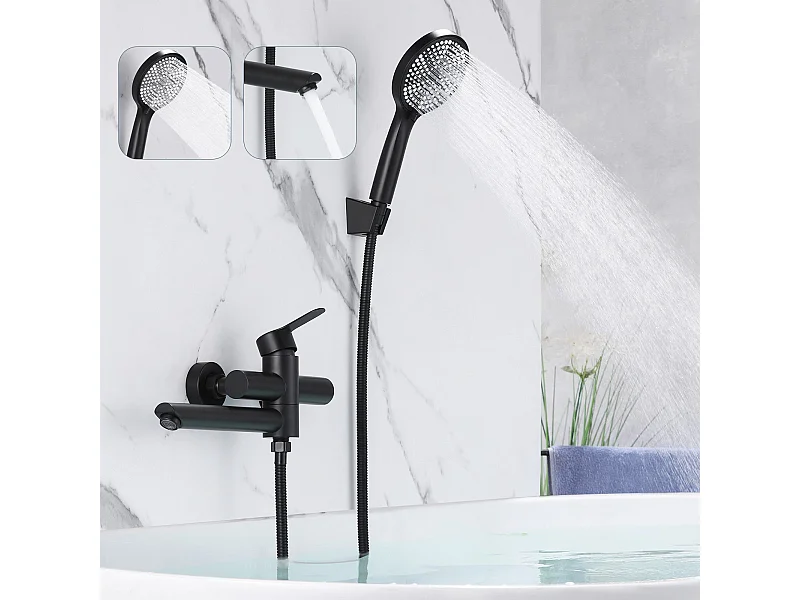 NETTLIFE Badewannenarmatur Schwarz Badewannenarmatur - Duscharmatur mit Duschkopf Duscharmatur mit Handbrause