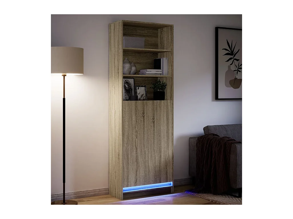 Credenza | Buffet | Armadio con LED Rovere Sonoma 69x32,5x200 cm in Truciolato