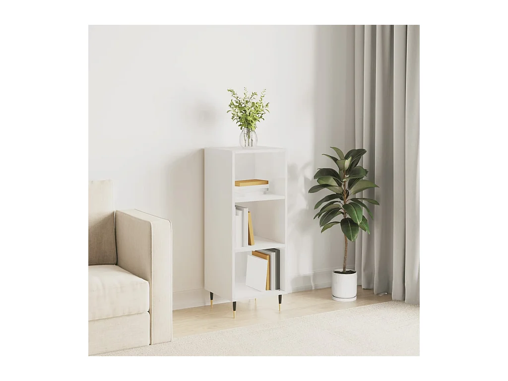 Credenza | Buffet | Armadio Bianco Lucido 34,5x32,5x90 cm in Legno Multistrato