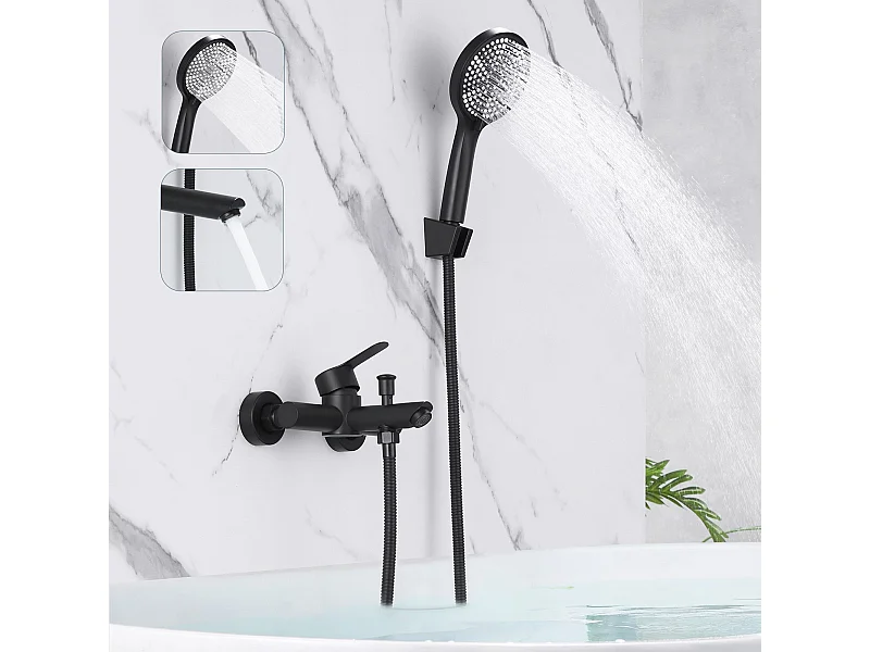 NETTLIFE Badewannenarmatur Schwarz Badewannenarmatur - Duscharmatur mit Brause Einhebelmischer Duscharmatur mit Handbrause