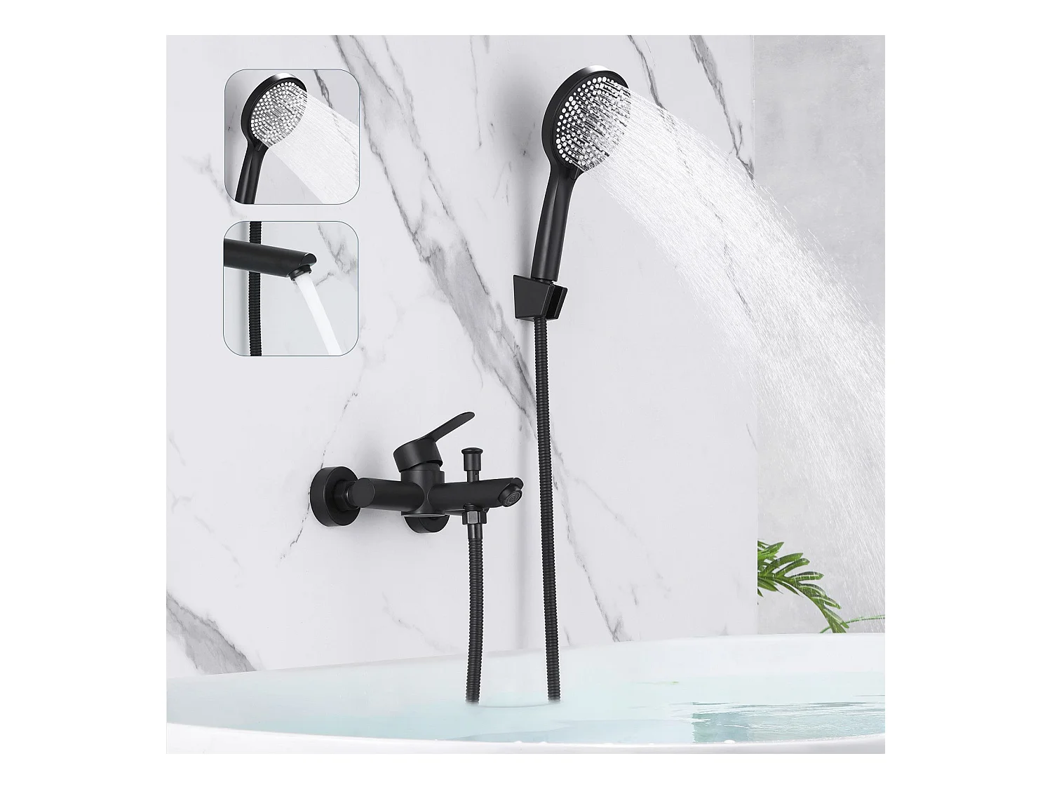 NETTLIFE Badewannenarmatur Schwarz Badewannenarmatur - Duscharmatur mit Brause Einhebelmischer Duscharmatur mit Handbrause