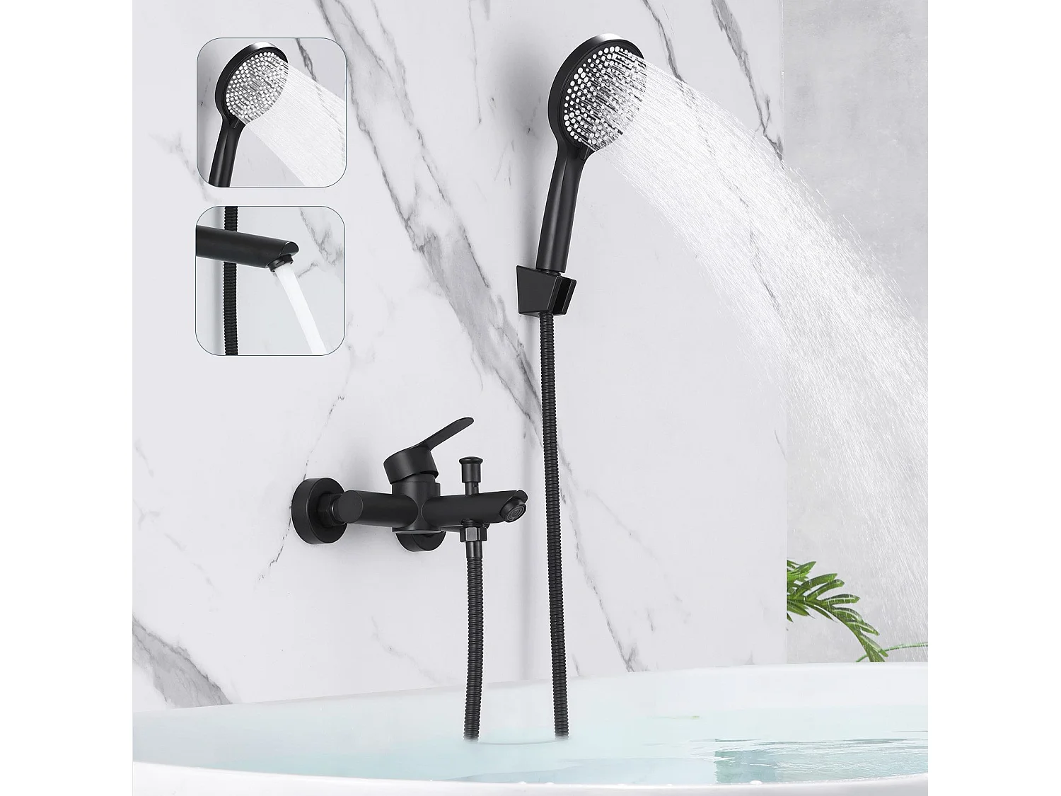 NETTLIFE Robinet de baignoire robinet noir baignoire - robinet de douche avec douche robinet de douche mitigeur monocommande avec douchette