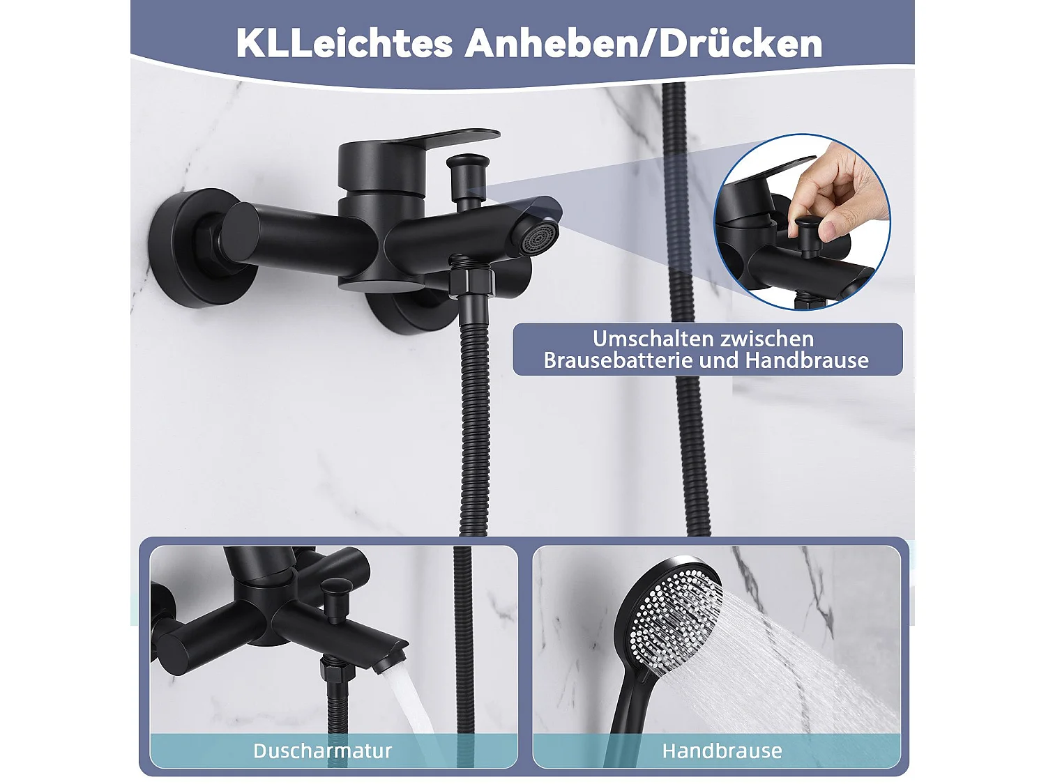 NETTLIFE Robinet de baignoire robinet noir baignoire - robinet de douche avec douche robinet de douche mitigeur monocommande avec douchette