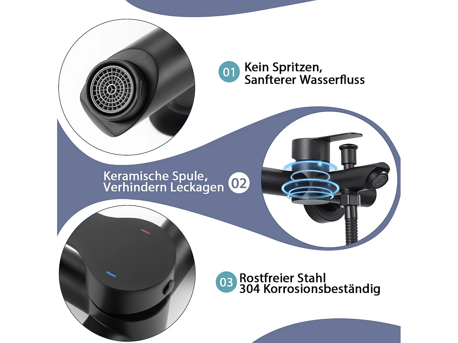 NETTLIFE Robinet de baignoire robinet noir baignoire - robinet de douche avec douche robinet de douche mitigeur monocommande avec douchette