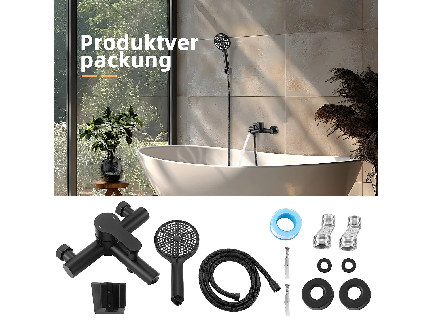 NETTLIFE Robinet de baignoire robinet noir baignoire - robinet de douche avec douche robinet de douche mitigeur monocommande avec douchette