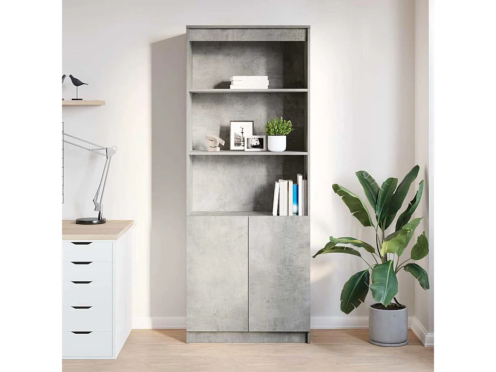 Buffet | Bahut | Meuble de rangement haut gris béton 70x35x180 cm bois d'ingénierie