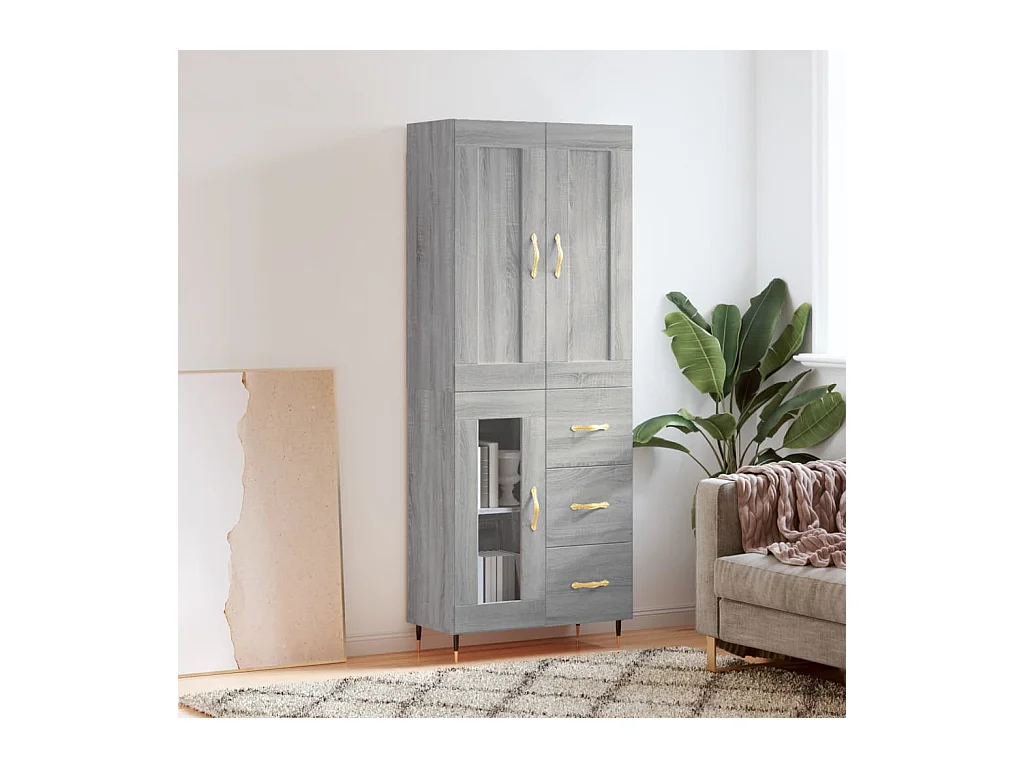 Buffet | Bahut | Meuble de rangement haut Sonoma gris 69,5x34x180 cm Bois d'ingénierie