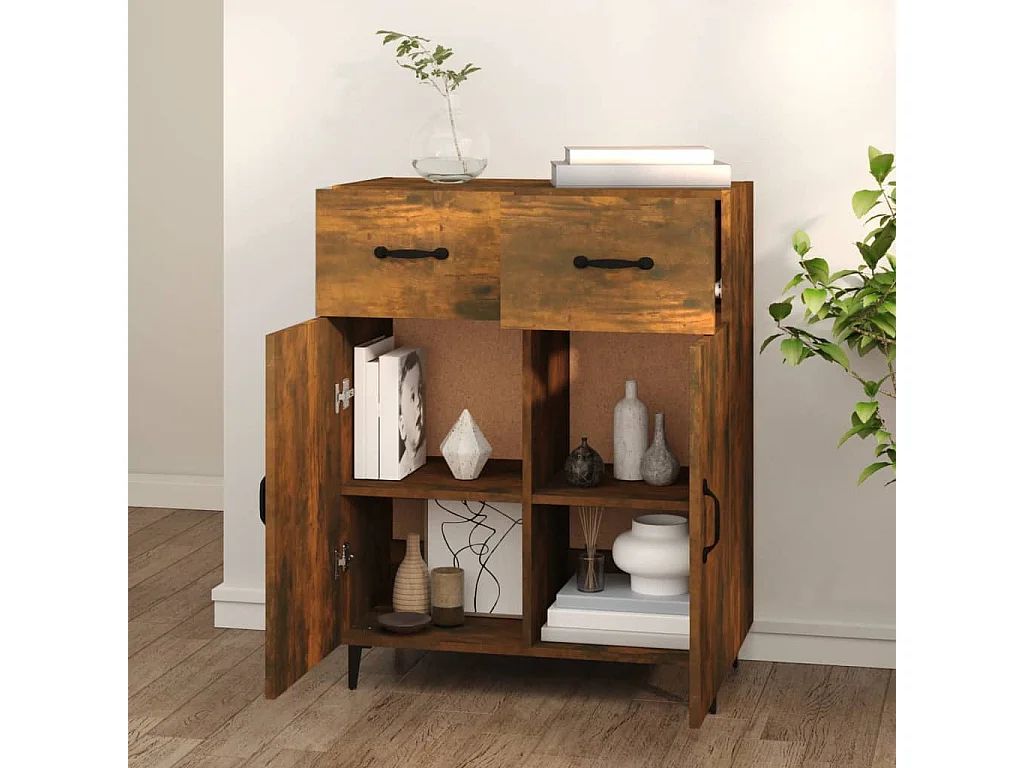 Buffet | Bahut | Meuble de rangement chêne fumé 69,5x34x90 cm bois d'ingénierie
