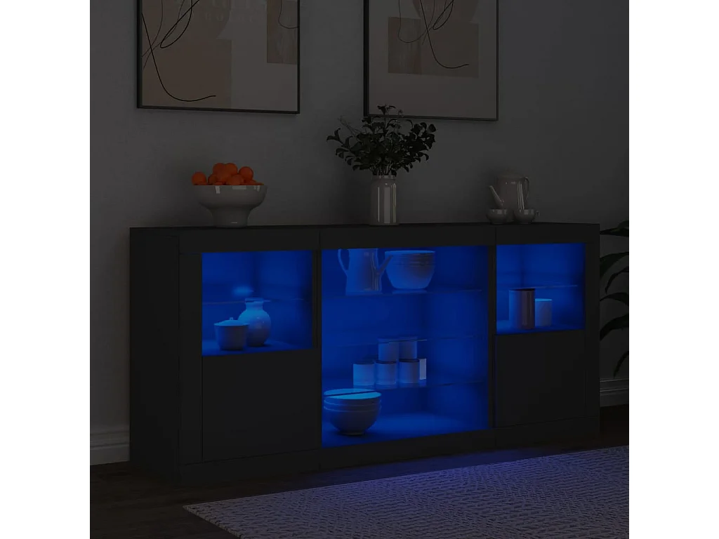 Buffet | Bahut | Meuble de rangement avec lumières LED noir 142,5x37x67 cm