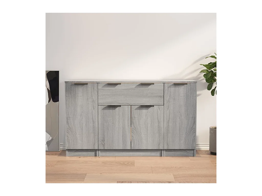 Credenze | Buffet | Armadi 3 pz Grigio Sonoma in Legno Multistrato
