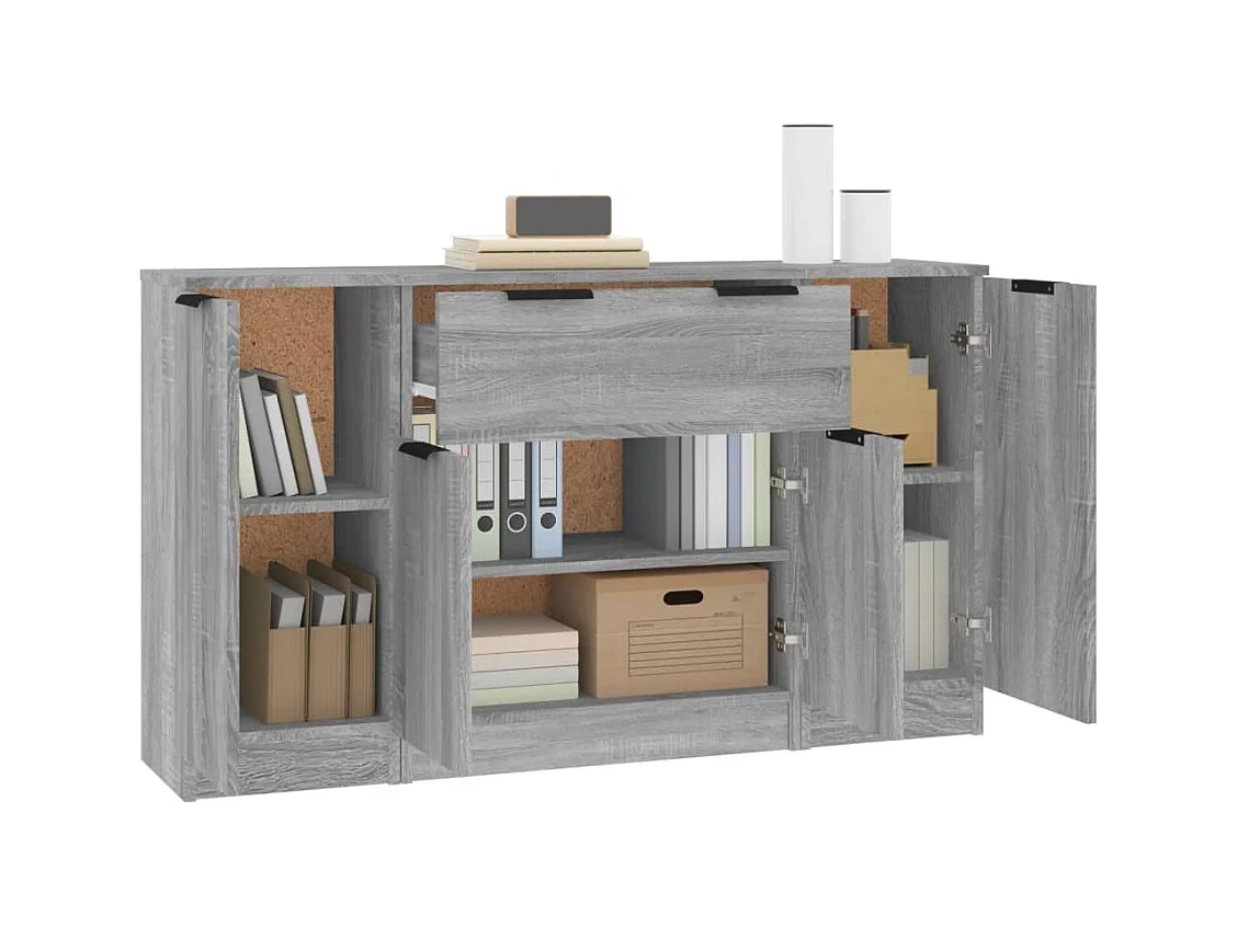 Credenze | Buffet | Armadi 3 pz Grigio Sonoma in Legno Multistrato