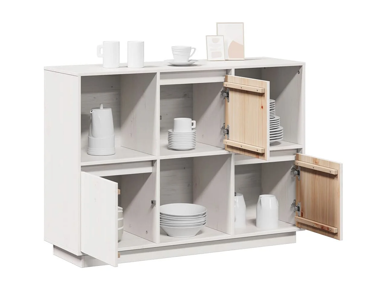 Credenza | Buffet | Armadio Bianca 110,5x35x80 cm in Legno Massello di Pino