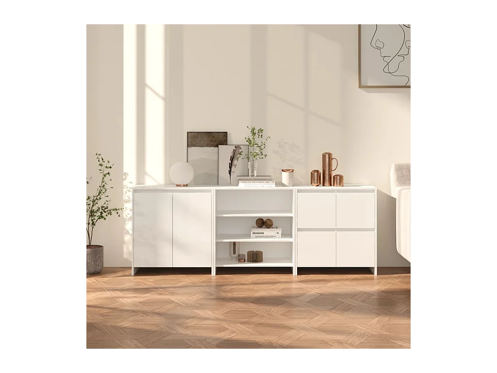 Credenze | Buffet | Armadi 3 pz Bianche in Legno Multistrato