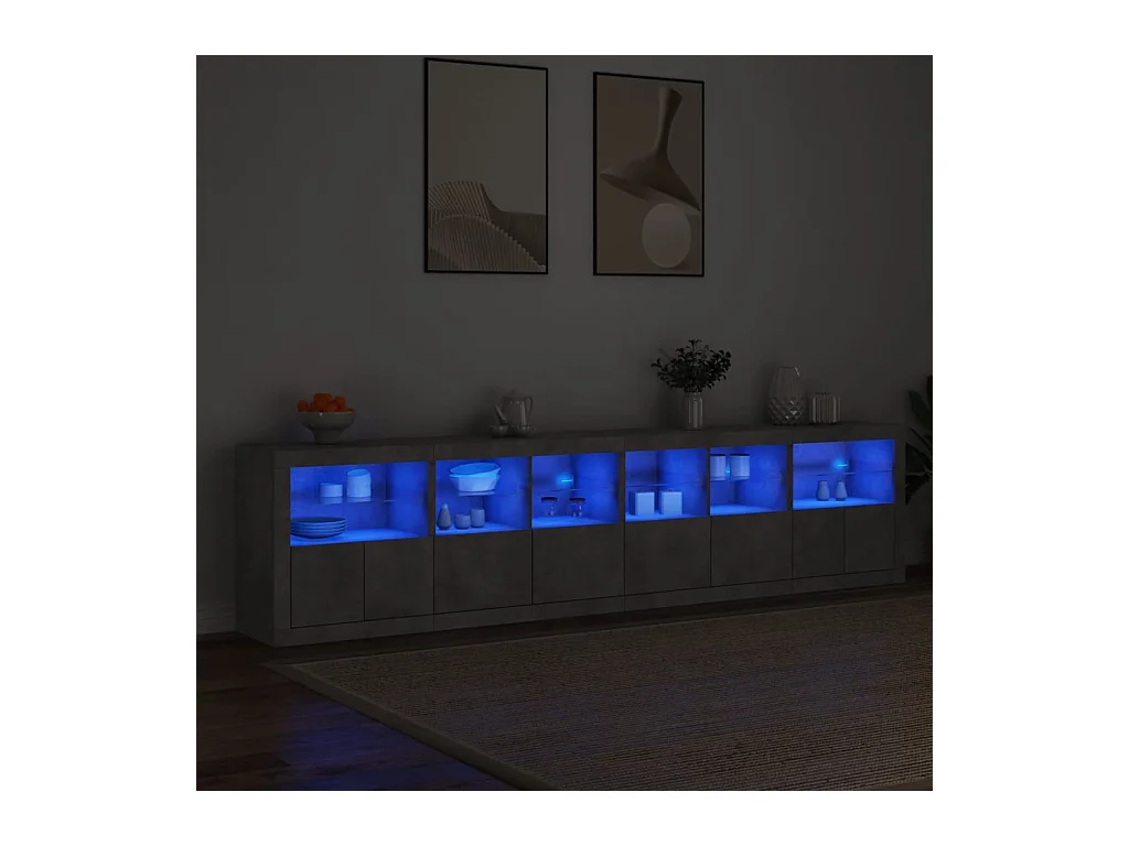 Buffet | Bahut | Meuble de rangement avec lumières LED gris béton 283x37x67 cm