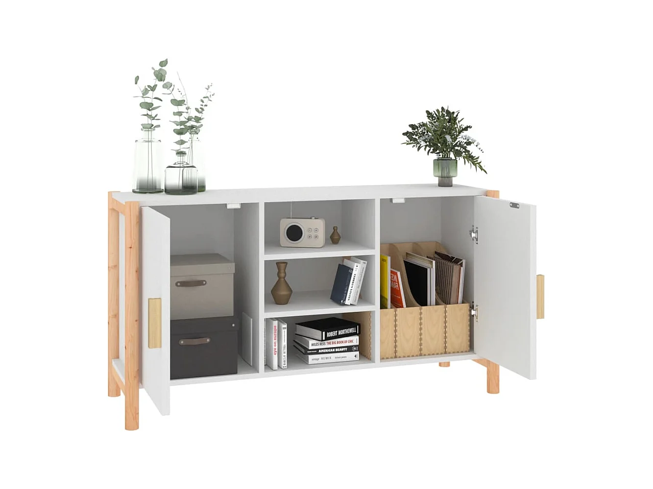 Credenza | Buffet | Armadio Bianca 107x38x60 cm in Legno Multistrato