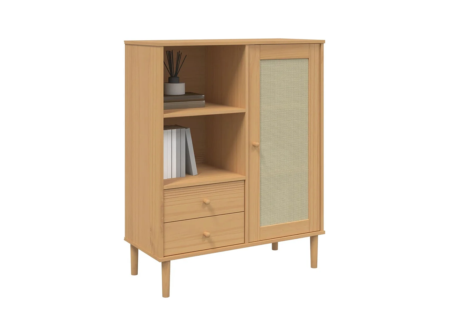Buffet | Commode à tiroir | Meuble de rangement SENJA aspect rotin marron 90x40x112cm bois massif de pin