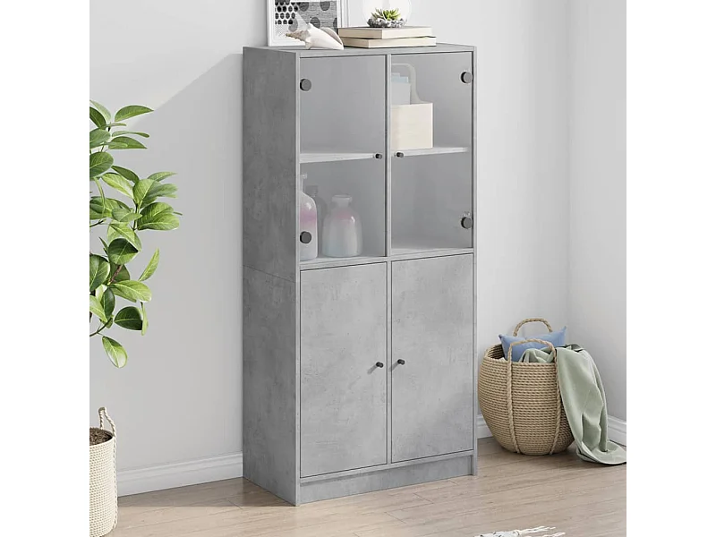 Buffet | Bahut | Meuble de rangement haut avec portes gris béton 68x37x142 cm bois ingénierie