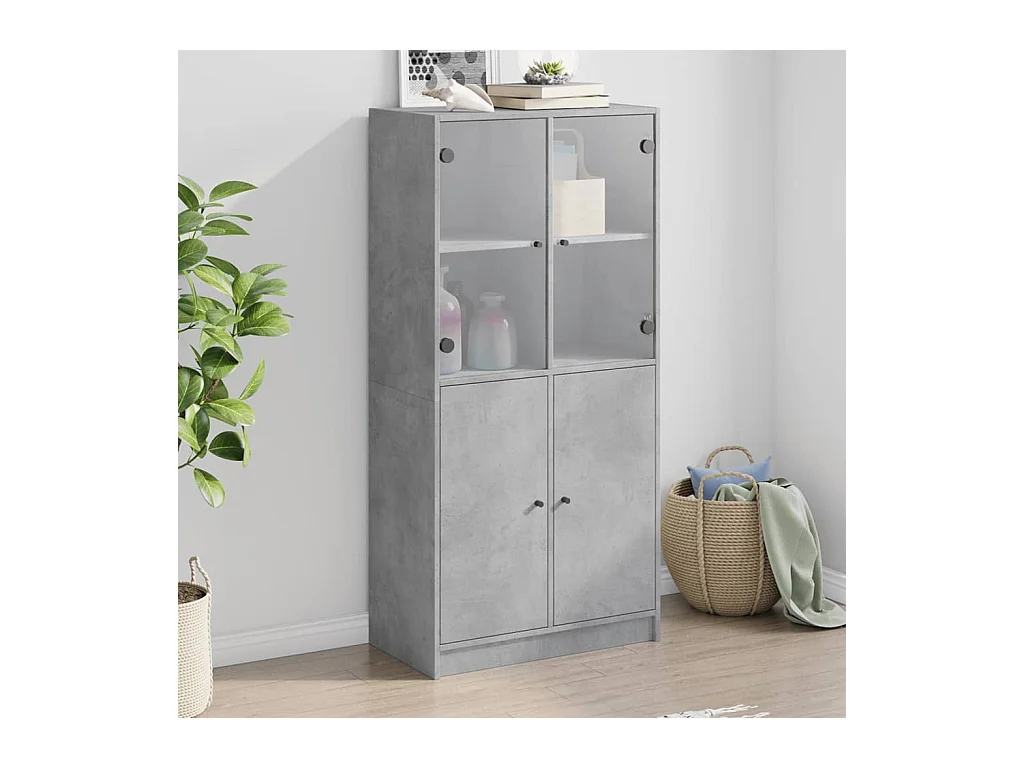 Buffet | Bahut | Meuble de rangement haut avec portes gris béton 68x37x142 cm bois ingénierie