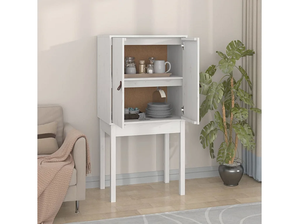 Credenza | Buffet | Armadio Bianca 60x40x120 cm in Legno Massello di Pino