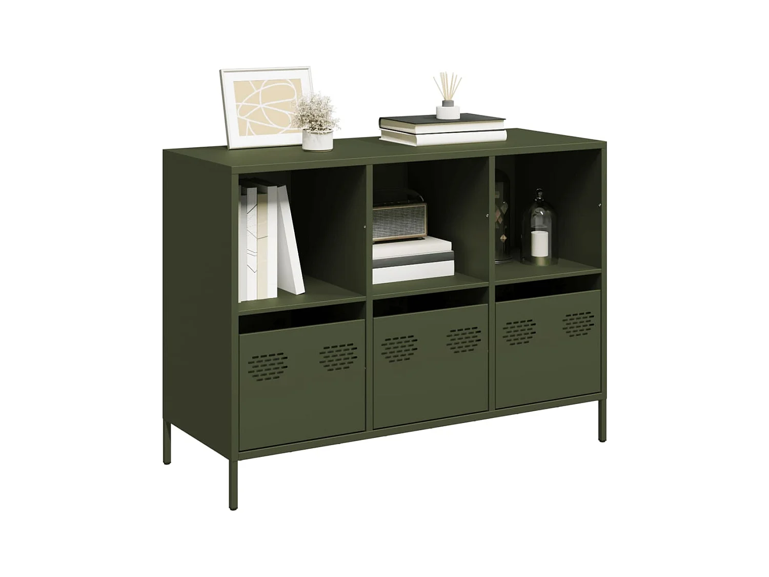 Buffet | Commode à tiroir | Meuble de rangement vert olive 101,5x39x73,5 cm acier laminé à froid