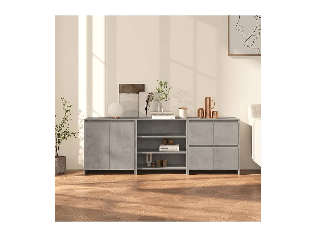 Credenze | Buffet | Armadi 3 pz Grigio Cemento in Legno Multistrato