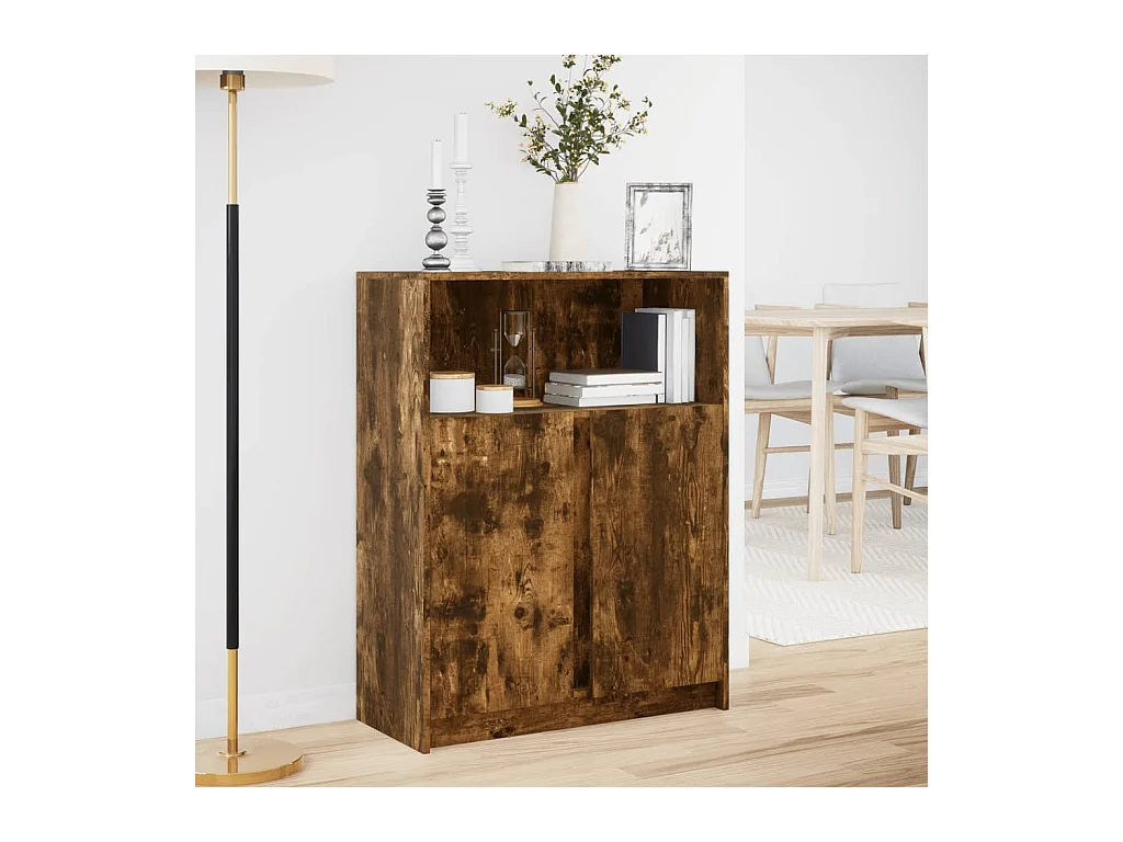 Buffet | Bahut | Meuble de rangement avec LED chêne fumé 77x34x100 cm bois d'ingénierie