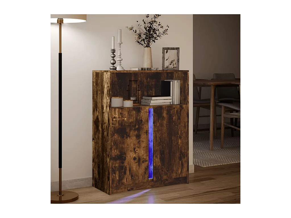 Buffet | Bahut | Meuble de rangement avec LED chêne fumé 77x34x100 cm bois d'ingénierie