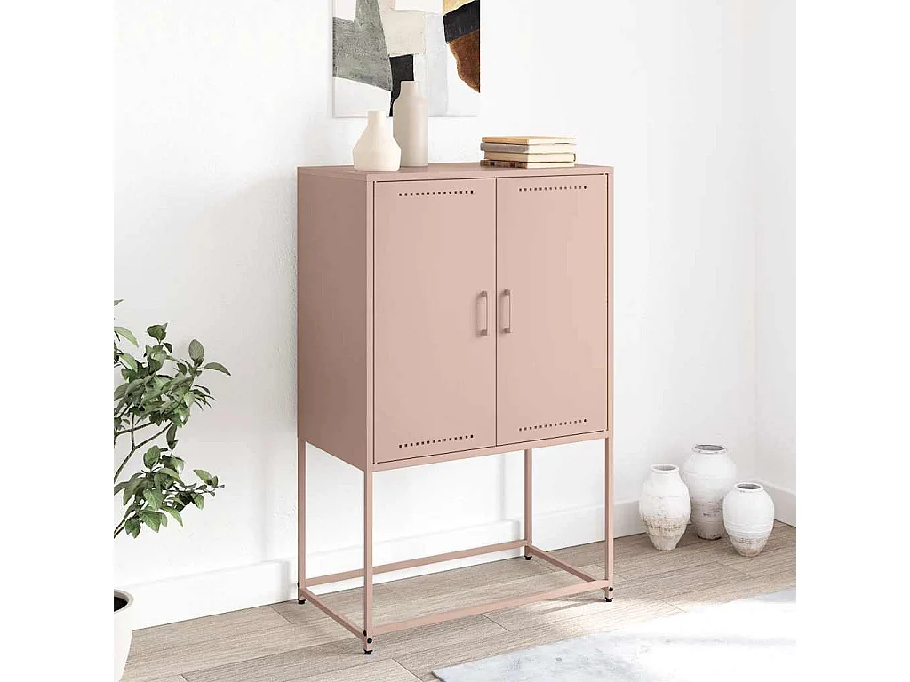 Buffet | Bahut | Meuble de rangement haut rose 68,5x38,5x107 cm acier