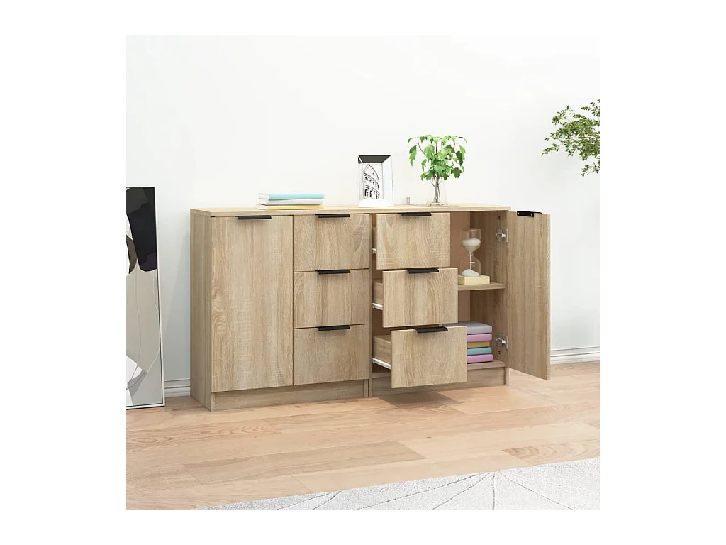 Buffets | Bahuts | Meuble de rangement 2 pcs Chêne sonoma 60x30x70 cm Bois d'ingénierie