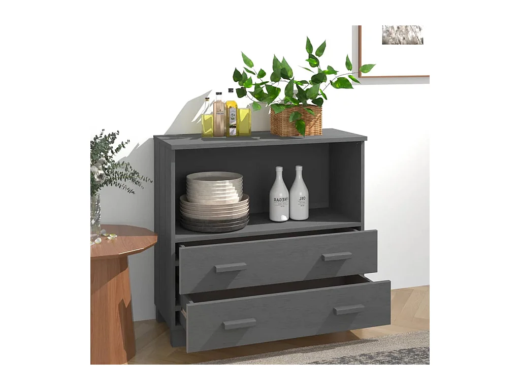 Credenza | Buffet | Armadio HAMAR Grigio Scuro 85x35x80 cm Legno Massello di Pino